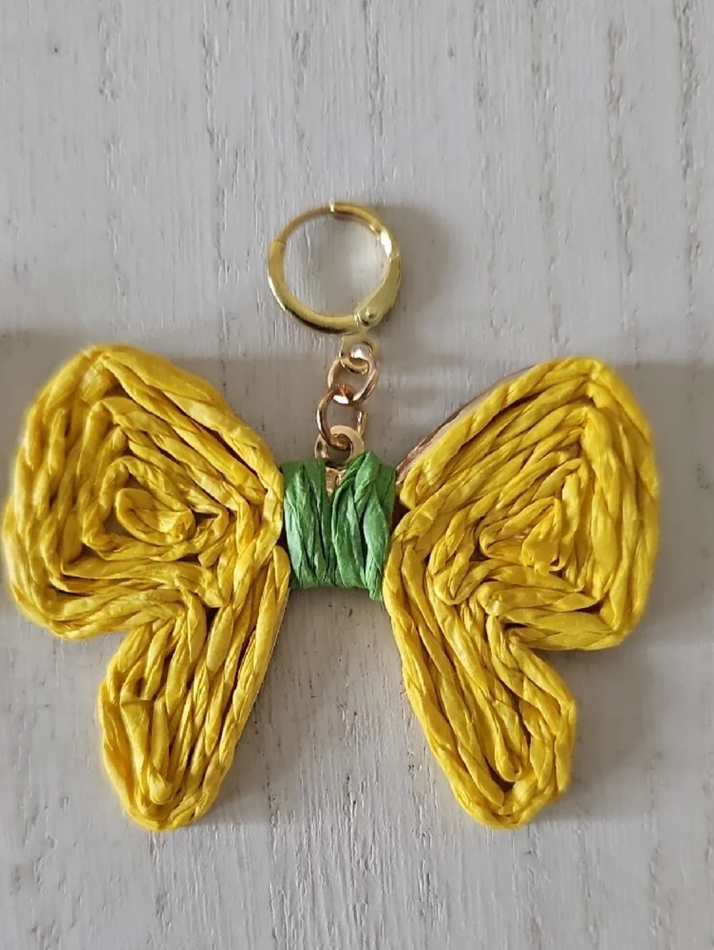 Yellow Bow Drop Earrings with Green Accent